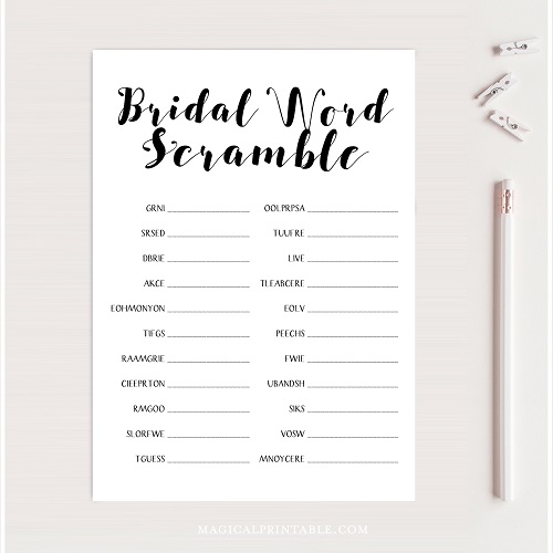 bridal word scramble game white background