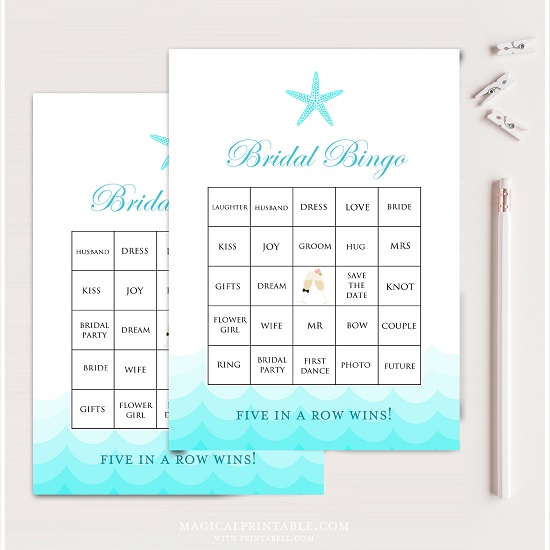 beach bridal shower prefilled bingo cards