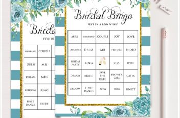 Teal Bridal Shower Prefilled Bingo Cards