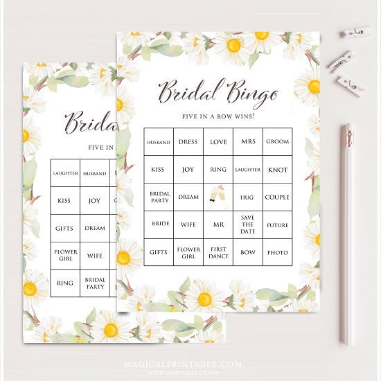 Daisy Bridal Shower Prefilled Bingo Cards
