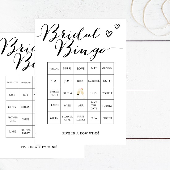 Bridal Shower Prefilled Bingo Cards