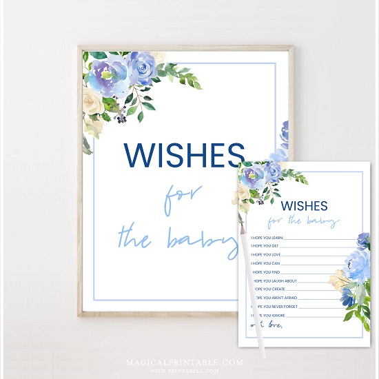 TLC707-wishes-for-baby-sign-8x10-boy-blue-florals-baby-shower-game
