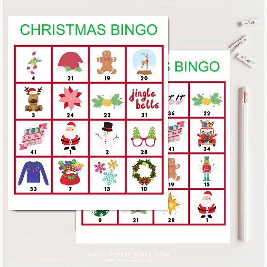fun christmas bingo game cards 4x4