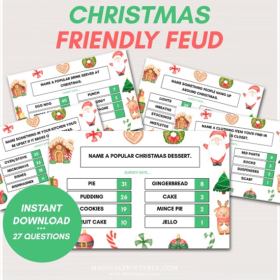CHRISTMAS friendly feud game printable