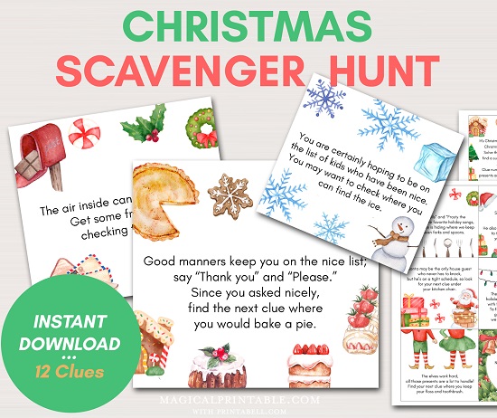 Christmas treasure hunt clue cards game