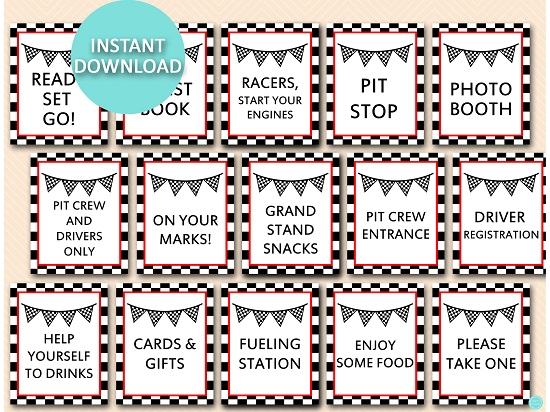 racing party table signs