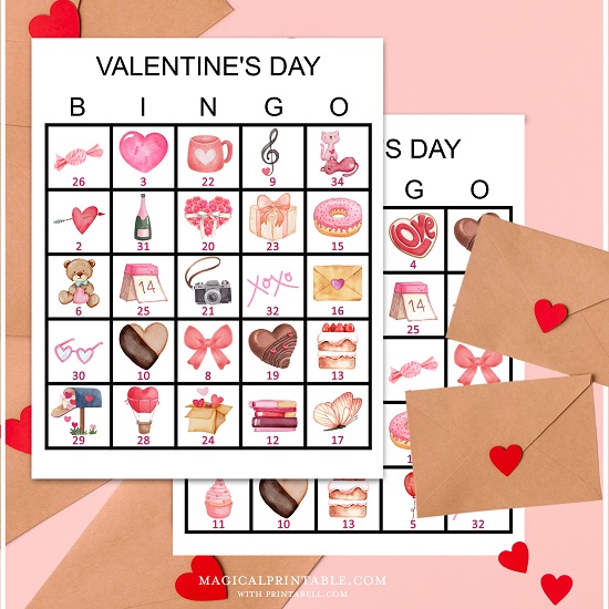 valentine day bingo cards printable