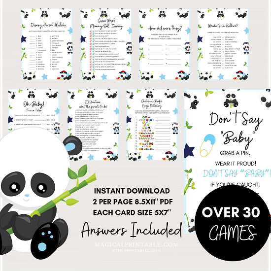 panda baby shower game bundle
