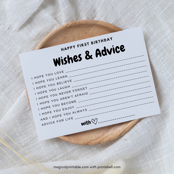 first birthday wishes and advice card minimalist