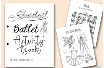 Ballerina and Baseball Coloring and Activities book Pages