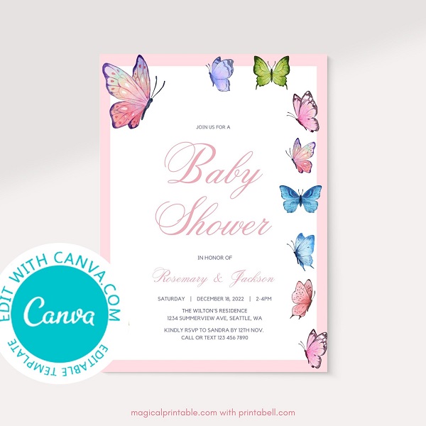 editable butterfly baby shower invitation template