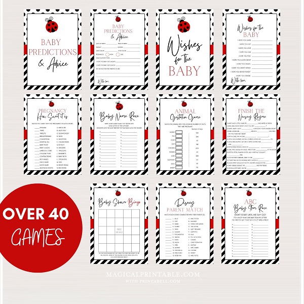 Red Ladybug Baby Shower Games Bundle – Printabell • Express