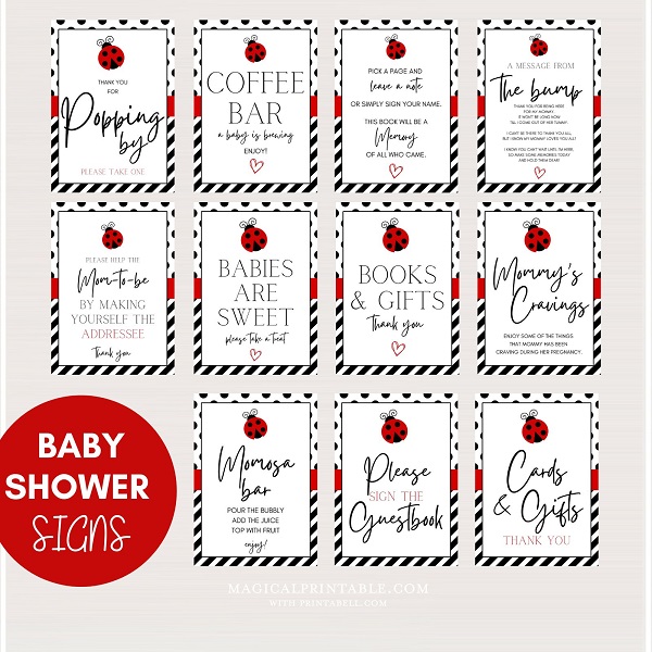 printable ladybug baby shower decor signs