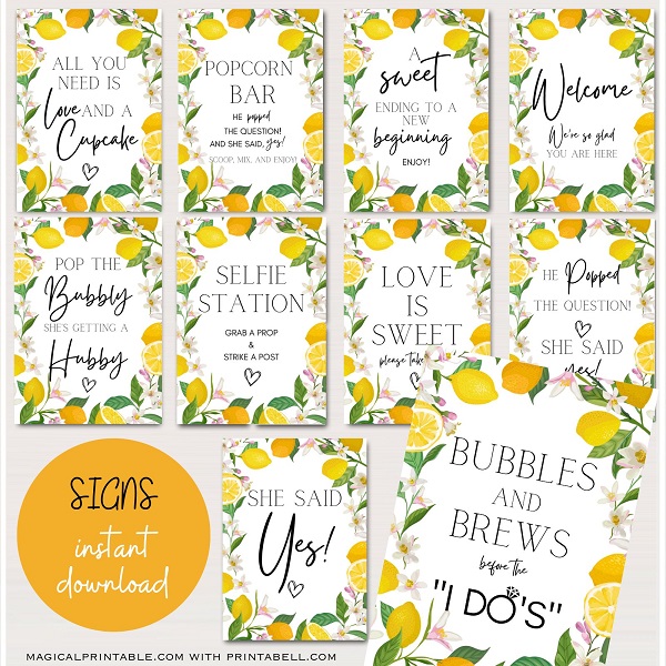 Printable Citrus Bridal Shower Signs