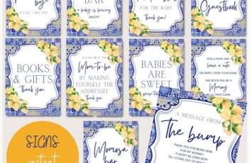 Blue Tiles and Lemons Baby Shower Signs
