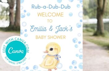 Editable Blue Rubber Duck Welcome Sign