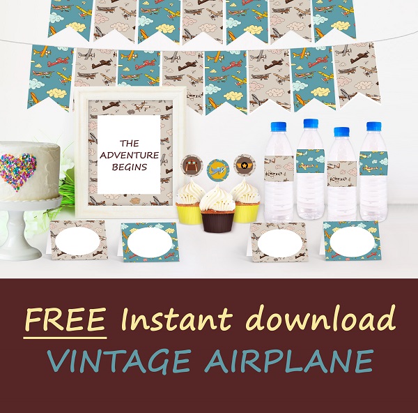 FREE vintage airplane party printable package 600