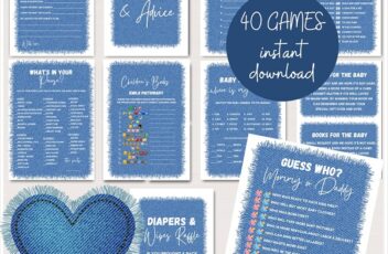 Blue Baby Jean Denim Baby Shower Games and Signs Bundle