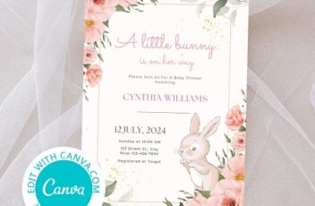 editable little bunny is on the way easter baby shower invitation