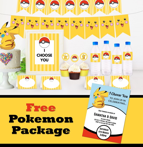 free pokemon pikachu party package and invitation