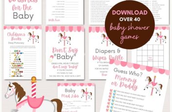 pink carousel baby shower games package