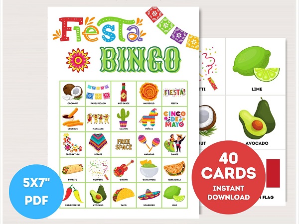 fiesta bingo cards cinco de mayo printable