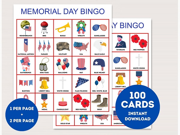 memorial day bingo cards - Patriotic Bingo Cards