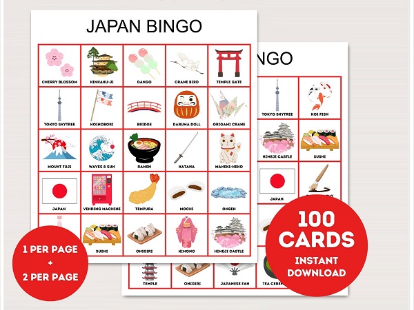 printable japan bingo cards