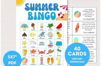 printable kids summer bingo cards with pictures