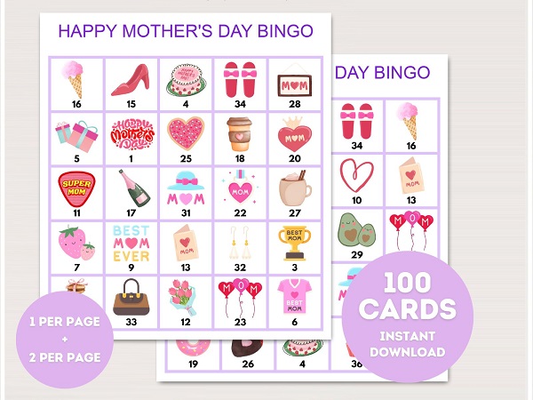printable mothers day bingo cards