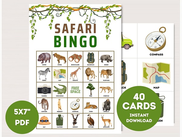 printable safari bingo cards