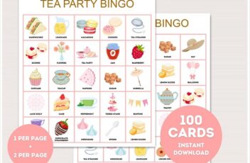 printable tea party bingo cards