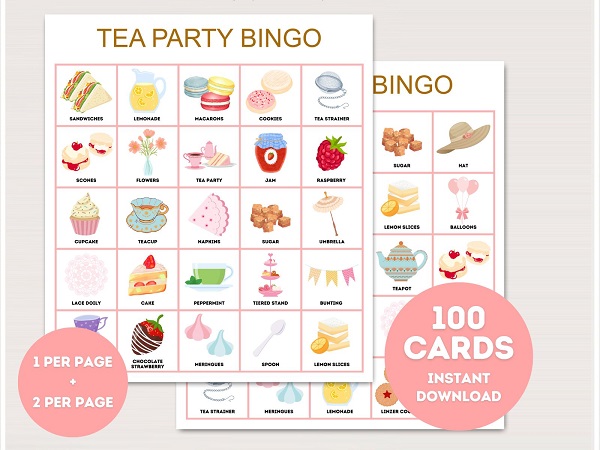 printable tea party bingo cards