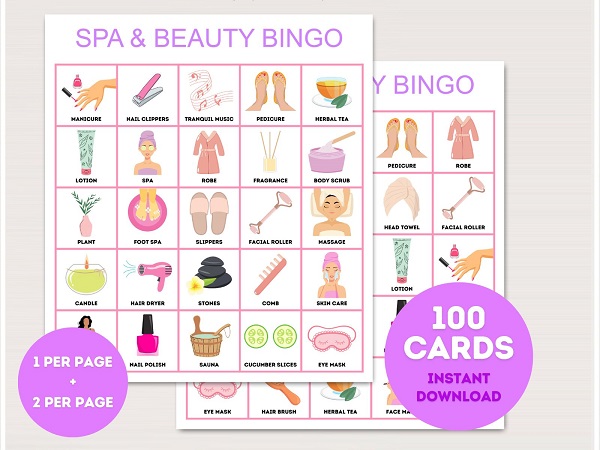 spa and beauty bingo cards